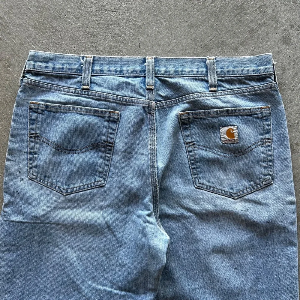 Vintage 90s Carhartt Jeans Size 37x32 Blue Light Wash Denim Straight Leg Worker